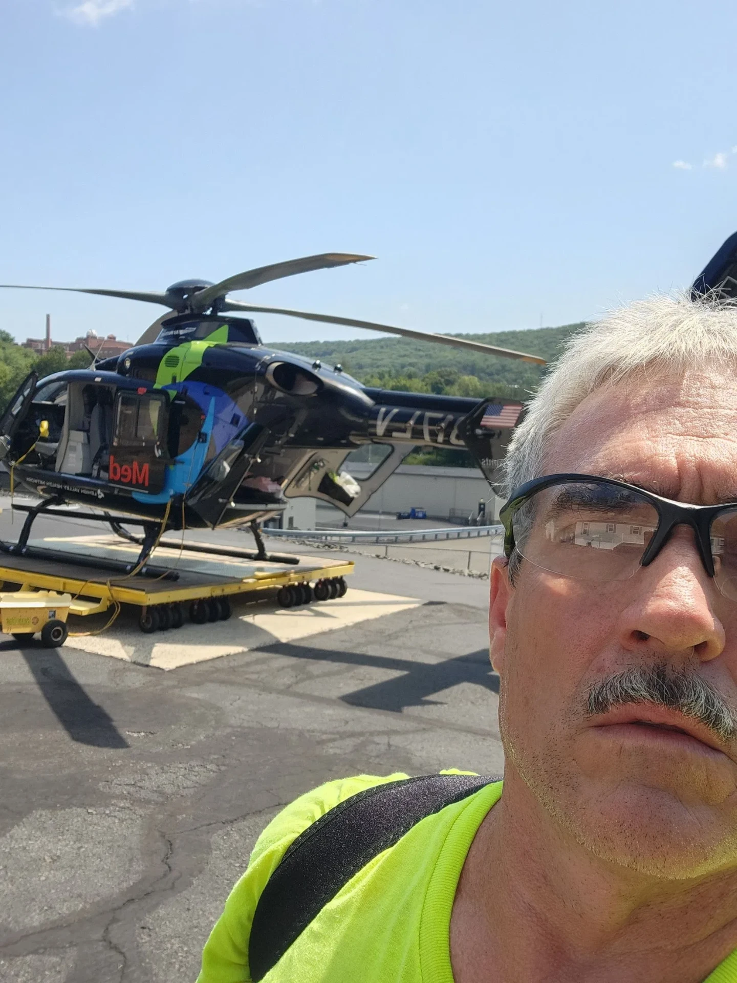 Evan Davis of County Electrical & Mechanical on a hospital helipad job site
