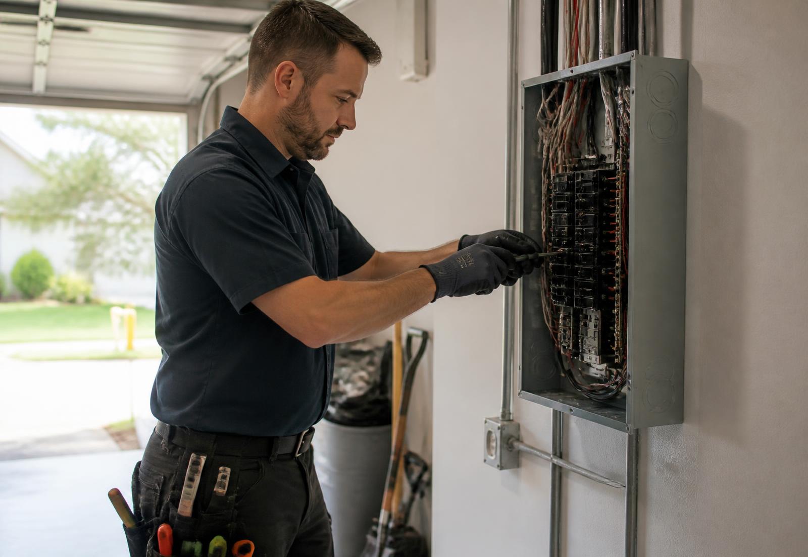 Licensed electrician upgrading a residential electrical panel in Pottsville, PA